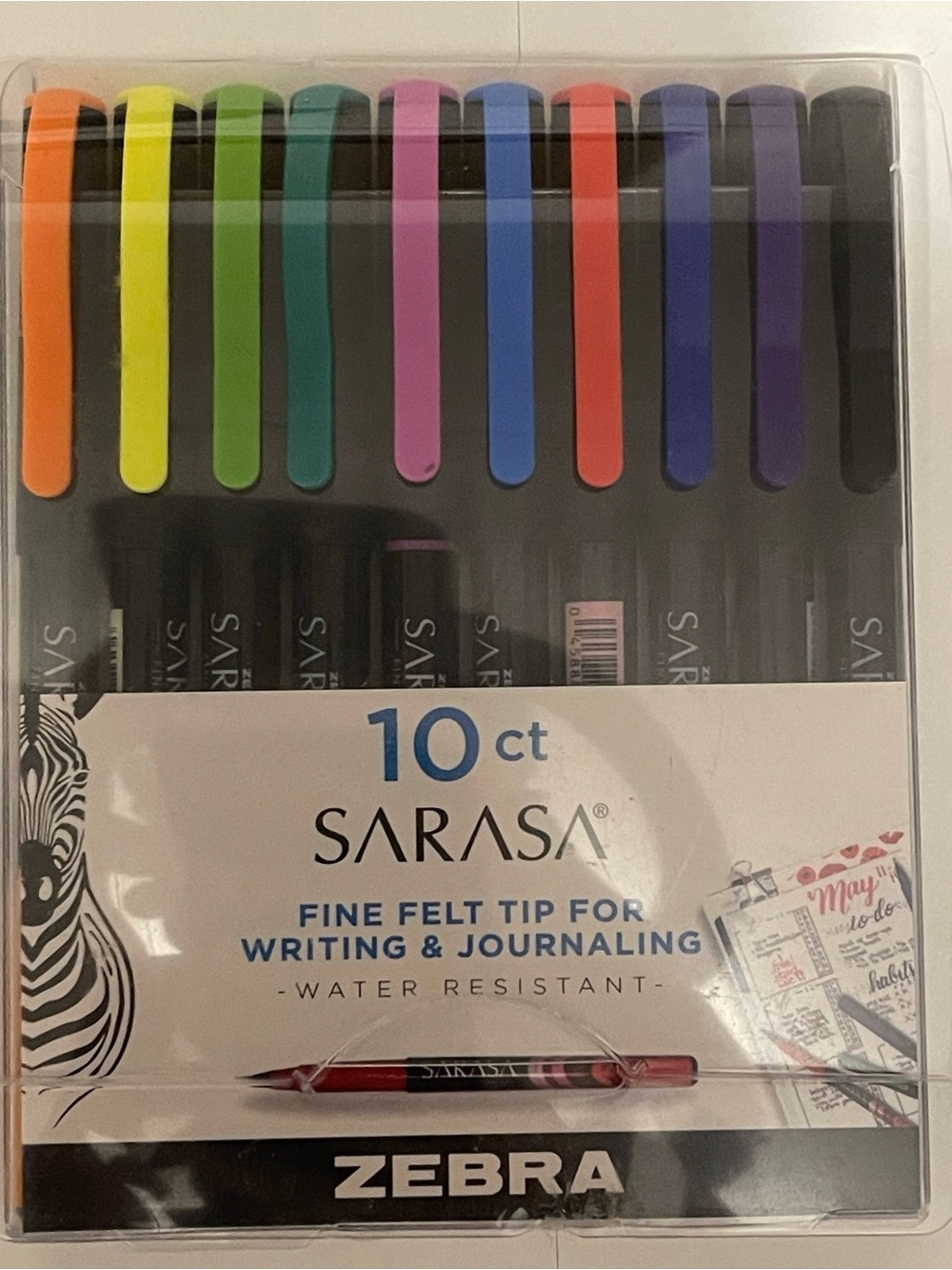 Zebra SARASA 10-Pack Fine Felt Tip Pens — Assorted Bright Colors